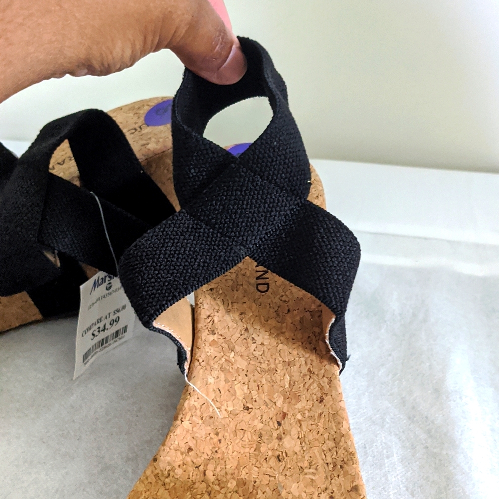 Lucky Brand LP-Maxyne Women's Black Textile Upper Cork Wedge Sandals - Picture 3 of 11